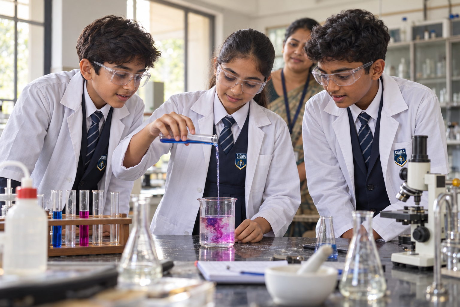 Students carrying out a science experiment in the laboratory