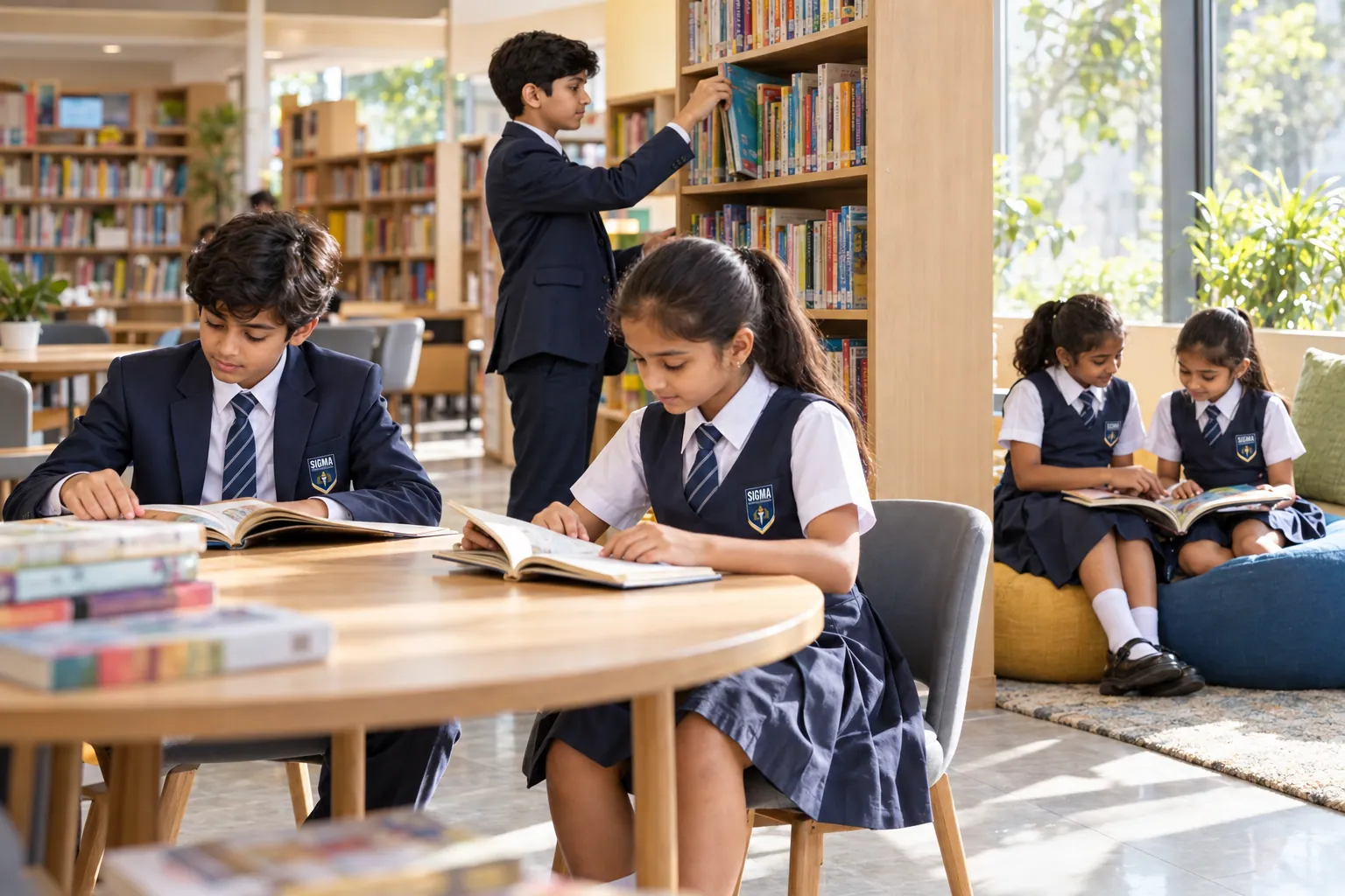Students reading in the school library