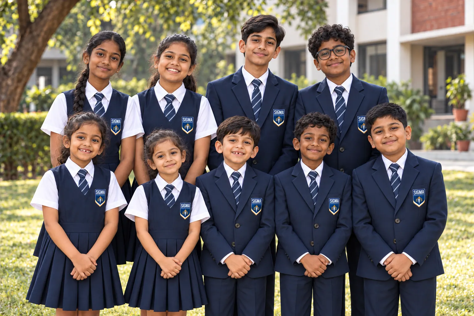 A group of Sigma Horizon School students smiling together